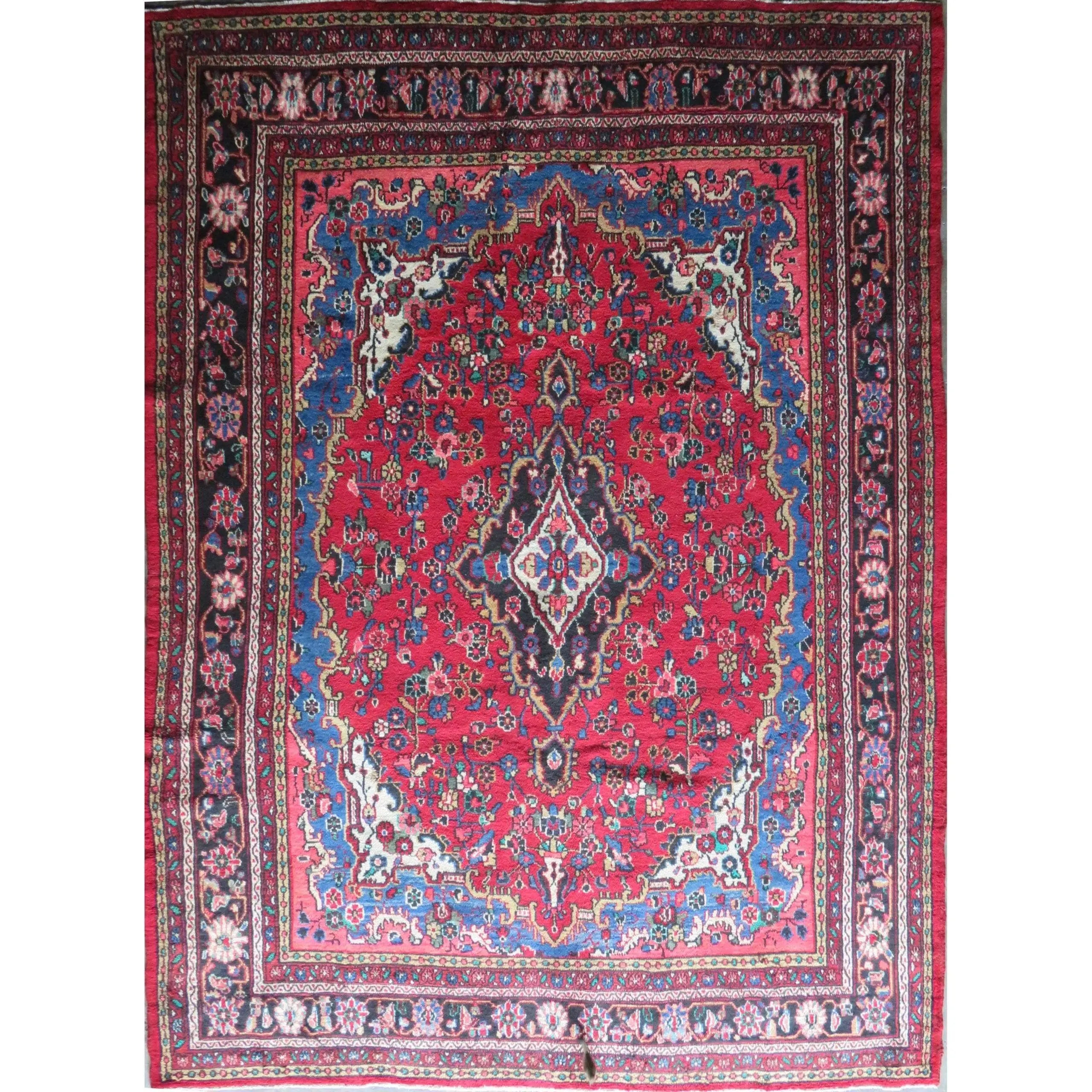 One Of The Kind Hand-Knotted Persian Wool Rug _ Luxurious Vintage Design, 12'9" x 8'8", Artisan Crafted